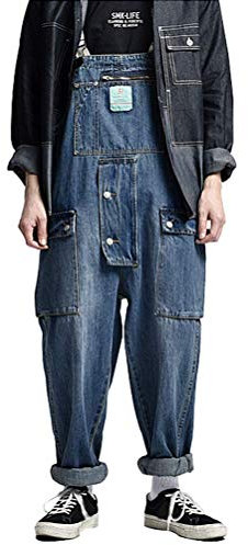 Minetom Herren Jeans Latzhose Overall Arbeitshosen Lange Jeanshose Retro Denim Arbeitslatzhose Jumpsuit Multifunktion Hose Arbeitskleidung Loose Fit E Blau L