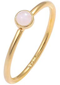 Elli Ring Damen Stapel Basic Minimal mit Rosenquarz in 925 Sterling Silber Vergoldet