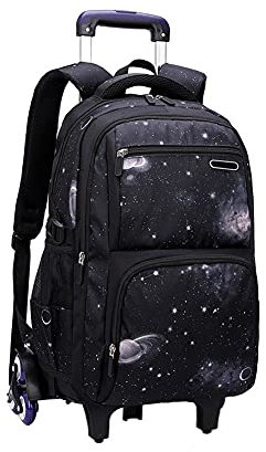 BOZONLI Nero Zaino con Ruote Zaino Trolley Scuola Elementare Media Zaini Carrello Borsa da Viaggio per Ragazzi Ragazze