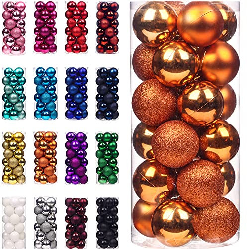 Emopeak 24Pcs Orange Christmas Ornaments for Tree Decor, 2.36Inch Christmas Balls Ornaments, Shatterproof Xmas Hanging Baubles for Holiday Wedding Party Decoration