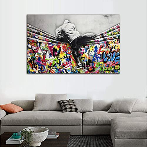 Leinwand Wandkunstdrucke Banksy Art Kids Lover Behind The Curtain Leinwand Gemälde Wall Street Art Poster Bilder Wohnkultur 70x120cm (28x47in) Ungerahmt3