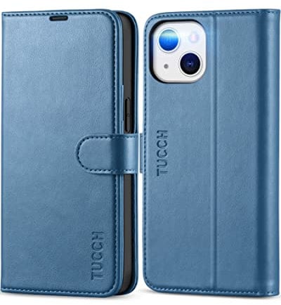 TUCCH Wallet Case for iPhone 13 (6.1) 2021 5G, PU Leather Magnetic Protective Book Flip Cover with [RFID Blocking][Card Slot] Viewing Stand[Shockproof TPU] Compatible with iPhone 13, Lake Blue