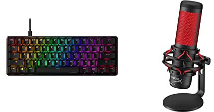 HyperX Alloy Origins 60 - Mechanische Gaming-Tastatur, Ultrakompakter 60% Formfaktor, Red Switch (Linear) & HX-MICQC-BK QuadCast - Standalone Mikrofon mit umfangreichen Funktionen