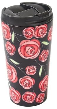 ECO CHIC Reusable Thermal Coffee Cup Stainless Steel Leakproof Insulated 330ml Travel Mug (Mackintosh Rose Black)