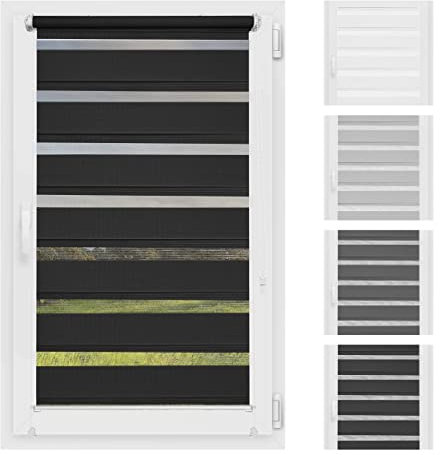 Atrium - Doppelrollo I Ohne Bohren I Duo Rollo für Fenster I Fensterrollo Tag und Nacht I Einfache Montage Easy-Click I Sonnenschutz I Universalgriffe I Multi-Stop Funktion I 120 x 150 cm - Schwarz