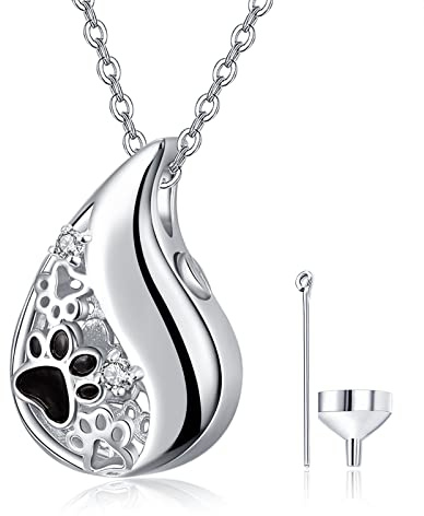 KINGWHYTE Asche Schmuck Urne Halskette für Asche Sterling Silber Pfotenabdruck Gedenkstätte Halskette für Mama Papa Frauen Männer mit Trichter Füllung Kit
