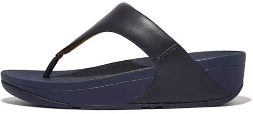 Fitflop Damen Lulu Leder Flip Flops, Zehenstegsandalen, bequem mit natürlicher Fußgewölbestütze - Marine - 39 EU