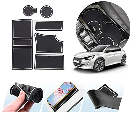 LUWU Nouvelle Peugeot 208 2008 / e-208 e-2008 2020-2024 2025 Voiture Tapis Antidérapant Tapis en Caoutchouc pour Console Centrale Porte-Gobelet Peugeot 2008 2023 Accessoires (Blanc)