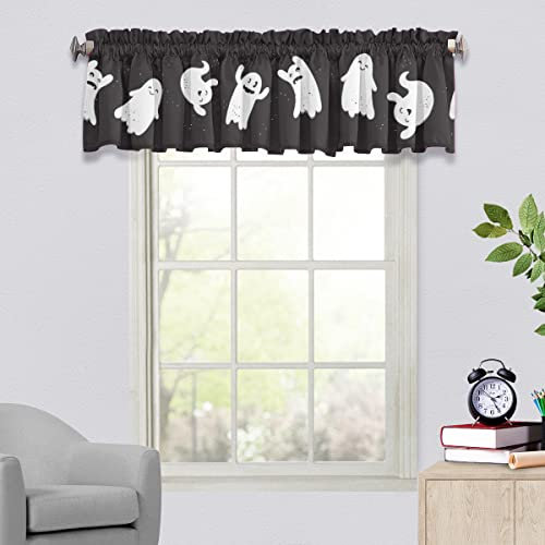 Devola Halloween Scheibengardine Blickdicht Bistro Gardine mit Bedruckt Festliche Dekorationsvorhänge küchengardinen modern kurz vorhänge Kurzstore BxH 137x45cm Multicolor-5 1 Stück