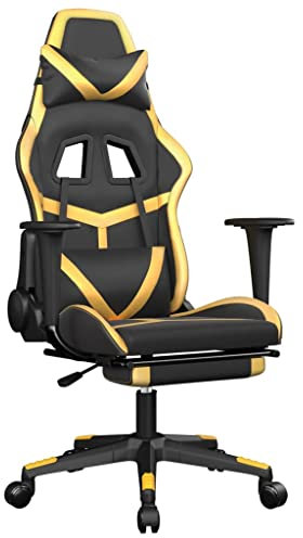 vidaXL Gaming Stuhl mit Massage Fußstütze Racing Chefsessel Bürostuhl Drehstuhl Sportsitz Bürosessel Schreibtischstuhl Schwarz Golden Kunstleder