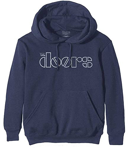 The Doors Hoodie Classic Band Logo Official Unisex Navy Blue Pullover