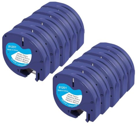 10 x Molabel Label Tape Compatible with Dymo Letratag S0721610 91201 12 mm x 4 m Black on White Plastic Tape for LT-100H LT110T LT-100TLabel Printers