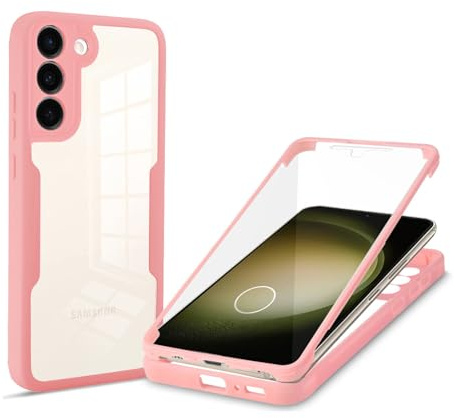 360 Grad Hülle Kompatibel mit Samsung Galaxy S23+ | Handyhülle mit eingebautem Displayschutz für Galaxy S23+ | Rosa