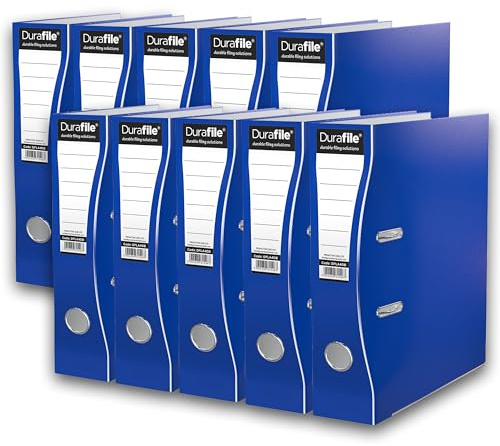 Durafile Lever Arch Files, Dark Blue, Pack of 10 Folders, Heavy Duty Board Construction Suitable for A4 Size Documents, Ideal folders for School, Home and The Office