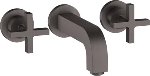 hansgrohe AXOR Citterio 3-Loch Waschtischarmatur Unterputz, Auslauf 162mm, Kreuzgriffe, Rosetten für Wandmontage, Farbe: Brushed Black Chrome