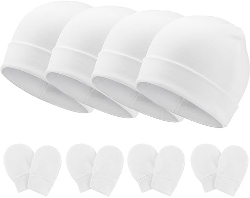 DRESHOW Bonnets de Naissance et Moufles de Protection Bébé Gants Bonnet Nouveau-né Bambin Doux Mignon Tricoté Chapeau 0-6 Mois, Taille Unique