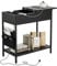 Nicehill Side Table with Charging Station, Narrow End Table with USB Ports, Outlets, Fabric Bags, Storage Shelf, Narrow Bedside Table for Small Rooms, Bedroom, Living Room, Classic Black