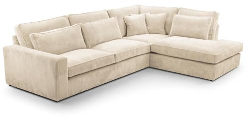 Mars Meble Große l-förmig Ecksofa Parma im modernes Design L-Form Wohnlandschaft aus Cordstoff Lounge Corner Ecke, Stoff: Lincoln 03 - Creme, Ottomane: rechts