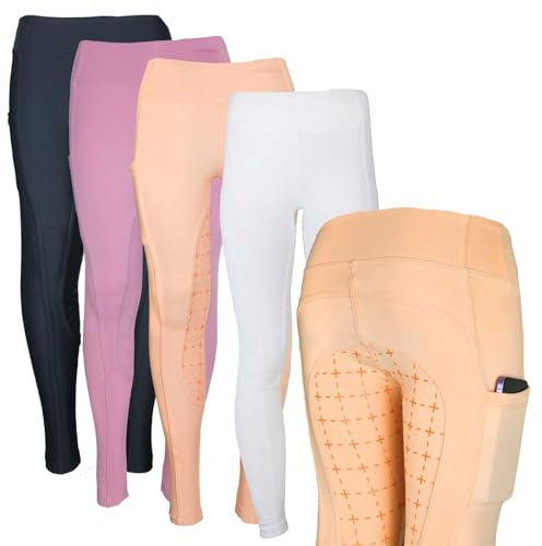 MS-Trachten Leggings invernali da equitazione per bambini, con inserti in silicone, Tabea, bianco, 134-140 cm