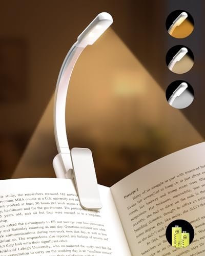 Lucarni Book Light,Rechargeable Reading Lights for Books in Bed,AAA Battery Clip-On Led Reading Light with 3 Colors & Stepless Dimming,Portable and Ultra-Lightweight with Long Runtime(White)