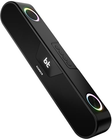 HAMMER Beatbox Bluetooth Soundbar 24W Output, RGB Lights, AUX, USB, TF Card & TWS Connectivity, Upto 8Hr Playtime, 52mm Drivers, Easy to Carry, BT Speaker for TV, Mobile, PC, Laptops, Tablets (Black)