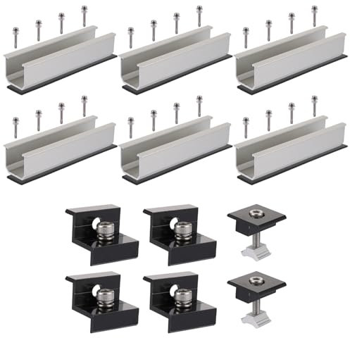 ZOFUN 6 Solarmodul Halterung Kit, 12cm Aluprofil Schienen und Zubehör Schwarz Eloxiert 30-35mm, Adjustable Bracket, Halterung Solarpanel für Solar Panel Bracket,Trapezdach Blechdach