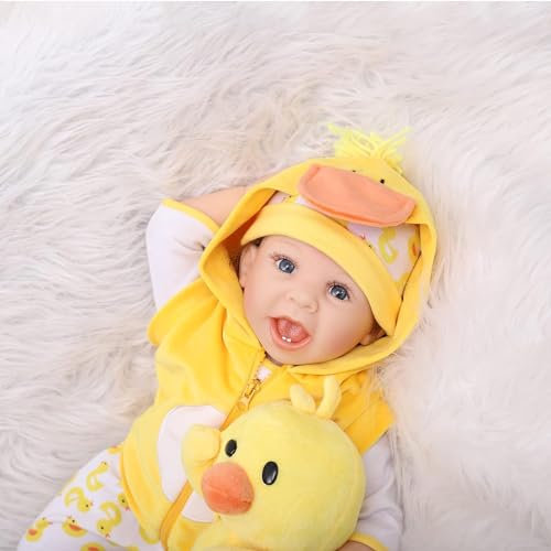 JIEBOTE Reborn Puppen 22 Zoll 55cm Reborn Baby Puppen Junge Weiches Silikon Vinyl Große Wiedergeborene Puppen Mit Viel Zubehör Baby Reborn