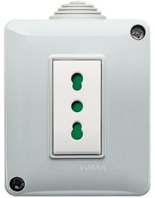 Vimar 0T14801.BP Plana Contenitore IP40 + Bpresa SICURY 2P+T 16 A 250 V~ standard italiano tipo P17/11, installazione a parete, bianco