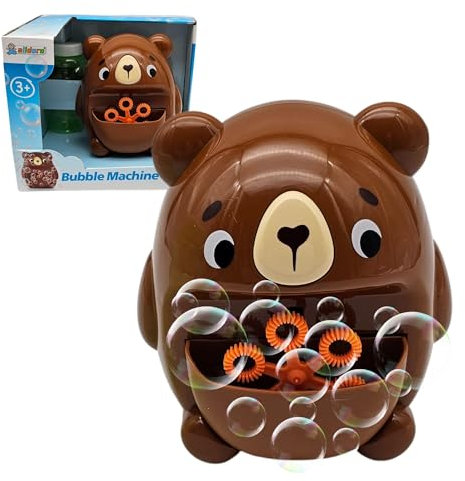 alldoro 60616 Macchina per bolle di sapone orso - a batteria, marrone - 13 x 11,5 x 10,6 cm - incl. 118 ml di schiuma di sapone - portatile
