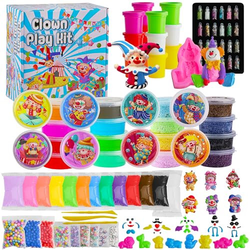 149 Pcs Clown Slime Kit for Kids, Jumbo Slime Making Kit, DIY Toy Slime Pack with Clear Crystal Slime, Slime Clay, Modeling Foam, Slime Party Favors Easter Hallowmas Girls Gift & Boys Gift