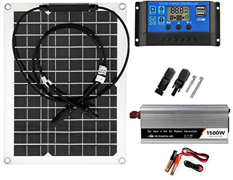 1500w Pure Sine Wave Power Inverter 12V To 220V Converter Solar Power System Kit Battery Charger 300W Solar Panel 10-60A Charge Controller