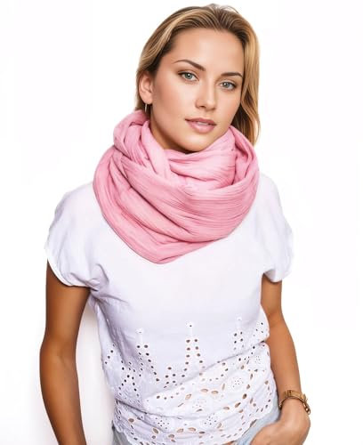 Scandi Linen Musselin Loop Schal Damen, Schlauchschal, Schlauchschal Damen, Musselin Schal Damen, Loop Schal Damen Sommer Leicht, Loop Schal (AltRosa)