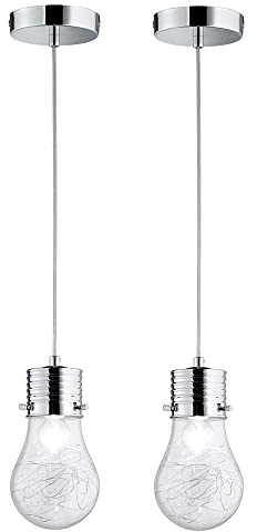Pendelleuchte Glühbirne Vintage Lampe Wohnzimmer Hängeleuchte Deko Glühbirne E14, Drahtgeflecht, Metall chrom, E14 Fassung, DxH 12x150 cm, 2er Set