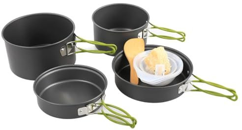 BRAVECOW Camping Cookware Set Outdoor Non stick Tableware Camping Cooking 3-4 Persons Hiking Frying Pan Portable Stove Backpacking Picnic Kitchen Utensils Spoons Pot Bowls