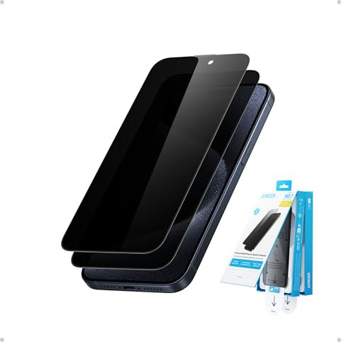 Anker Easy Fit Privacy Screen Protector, Durable and Thin ShieldX Protection, Dust-and Fingerprint-Free with Extended Coverage, Fast and Easy Installation, 6.7-Inch Only for iPhone 15 Pro Max (2-Pack)