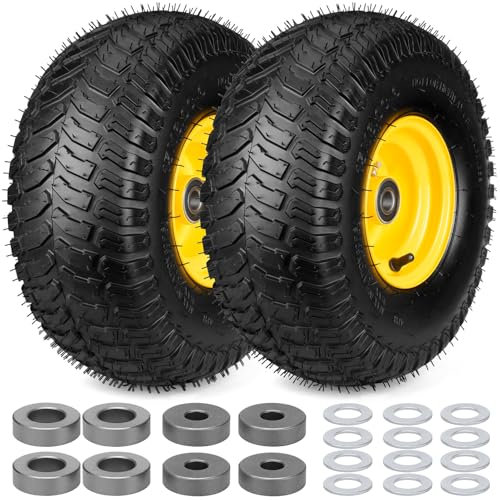 Pneus de tondeuse à gazon 15 x 6,00-6nhs, pneu avant et roue sans chambre à air 4 plis 15 x 6,00-6 avec moyeu centré de 7,6 cm, pneus de tondeuse autoportées pour Husqvarna/Craftsman/John Deere, avec