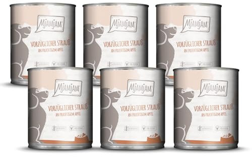 MjAMjAM - Premium Nassfutter für Hunde - vorzüglicher Strauß an fruchtigem Apfel, 6er Pack (6 x 800g), getreidefrei mit extra viel Fleisch