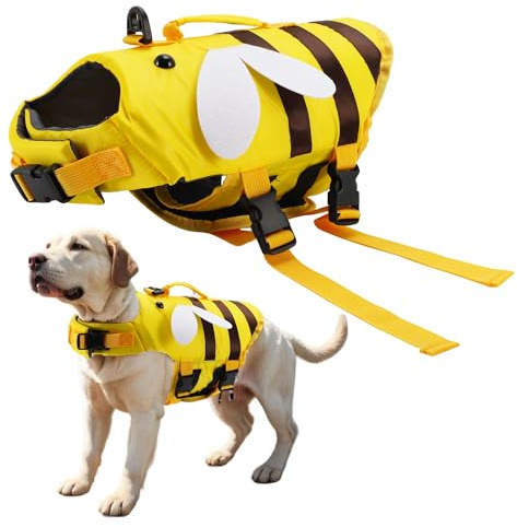 CAPASTEC Verstellbare Schwimmweste für Hunde in Bienenform zum Schwimmen und Bootfahren M Gelb