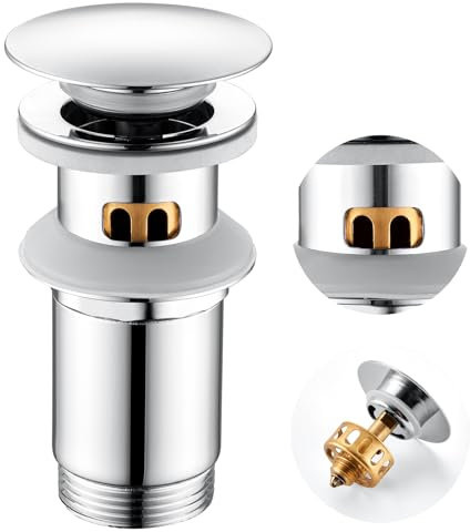 Auralum Bonde Lavabo Pop Up en Acier Inoxydable, Bouchon Lavabo avec Panier Filtre Non colmatant en Laiton, Evacuation Lavabo Clic Clac avec Trop-Plein, Bonde Vidange pour Lavabos et Vasques, Chromé