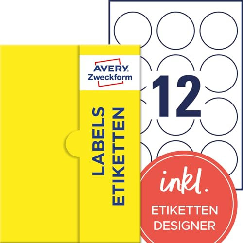 AVERY Zweckform P3416-25 Runde Etiketten (300 Klebepunkte, Ø60mm auf A4, runde Aufkleber zum Bedrucken, selbstklebende Produktetiketten, permanent haftende Marmeladenetiketten) 25 Blatt, weiß