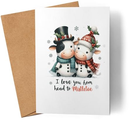 Lilavie-Design I Love You from Head to Mistletoe Lustiges Kuhmotiv Karte Weihnachtskarte witziges Design Weihnachten