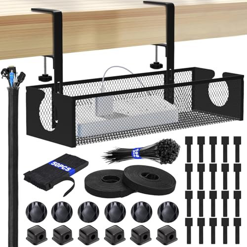 ENGYNC Kabelmanagement ablage unter dem Schreibtisch Ohne Bohren Kit 1 Pack 34cm Kabelkanal Schreibtisch Schwarz Klemmbar Kabel Organizer Tray Management mit Zubehör für Startseite Büro Zuhause