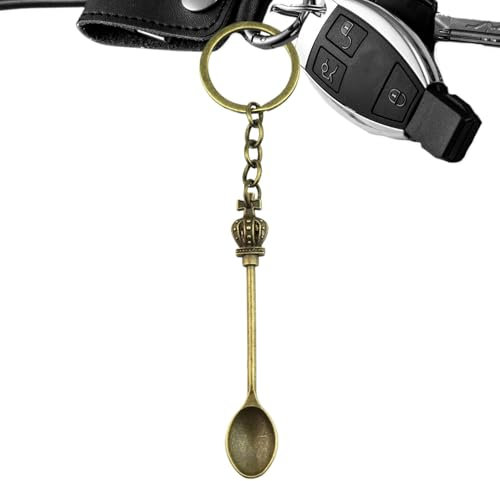 Ziabxhn Portachiavi a cucchiaio, in metallo, con cucchiaino, vintage, anello portachiavi, corona, pala, collana per donne e ragazze, borsa a mano, per compleanni, Natale