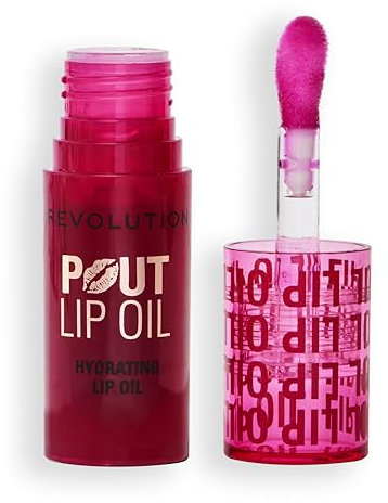 Revolution, Huile à Lèvres Pout - Huile Nourrissante Lèvres Teintée pour une Brillance Éclatante et un Fini Non Collant, Végan & Sans Cruauté, Cerise Rouge, 4 ml