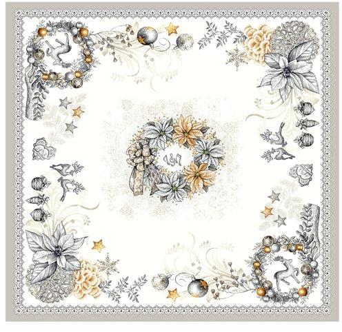 IL MAGGIOLINO | Weihnachten Tischdecke, Tischwäsche Winter Xmas Küche Tisch Dekoration 100x100 cm, Brina Fantasy Silber Gobelin Stoff, Made in Italy