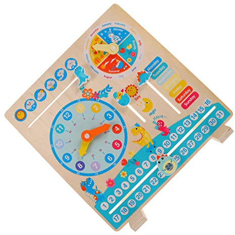 LALADEFIEE Cartoon Dinosaurier Uhr Spielzeug Für Kinder Holz Lernuhr Mit Wetter Und Jahreszeiten Funktionen Ideale Armbanduhr Für Jungen Zur Spielerischen Zeit Und Wettererkennung