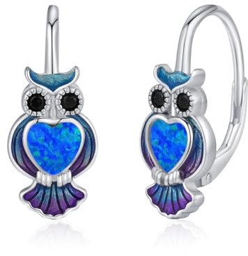 Eulen Ohrstecker Mädchen 925 Sterling Silber Herz Blau Opal Ohrringe für Damen Tier Schmuck Eulen Ohrschmuck Muttertags Weihnachten Geschenke Valentinstag für Kinder