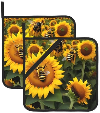 YHBLYKXP Set di 2 presine con stampa di api di girasole, presina resistente al calore, per barbecue