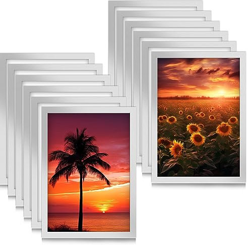 MOPLA 12 Stück Magnetrahmen A4 Info-Rahmen Selbstklebend Aufklappbarer Magnetrahmen mit Magnetverschluss Infotasche Blatthalter für Informationsrahmen DIN A4 Format 32.5 x 24cm (Silber)