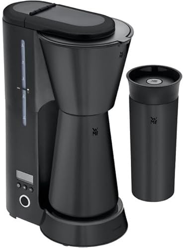 WMF Küchenminis Aroma Filterkaffeemaschine mit Thermoskanne, 870 Watt, Thermobecher to go, kleine Kaffeemaschine to go, Timer, edelstahl schwarz matt